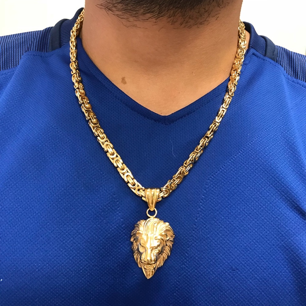 Men’s stainless steel lion’s head necklace hip pop